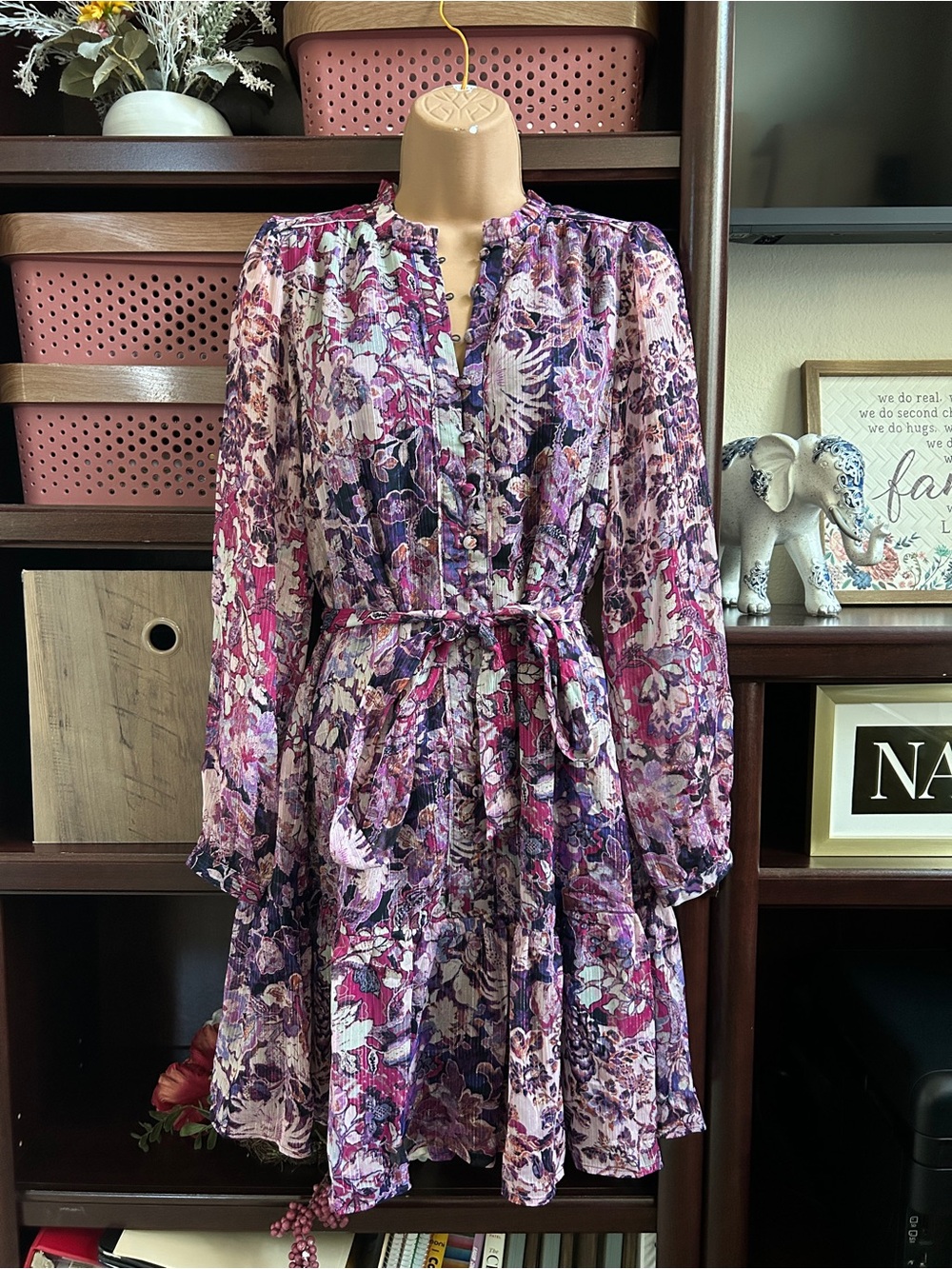 NWT LOFT Women’s XS Purple Floral Long Sleeve Dress